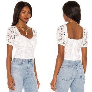 Amuse Society Short Sleeve Eyelet Golden Light Crop Top, M, White